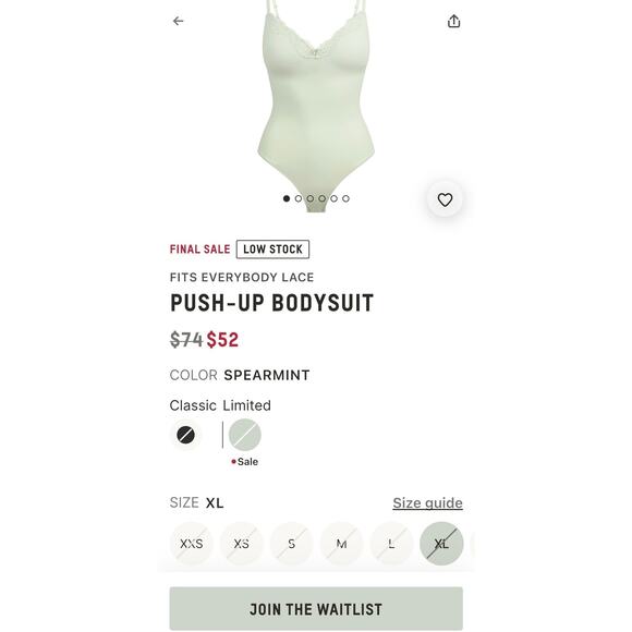 SKIMS Spearmint Push Up Bodysuit - Size XL - Built in Bra - Picture 2 of 4